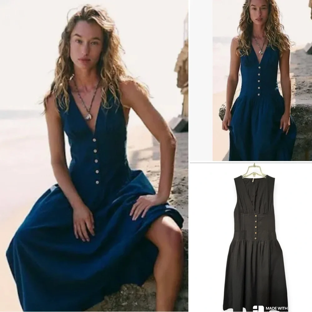 Free People linen blend Best Dressed midi dress